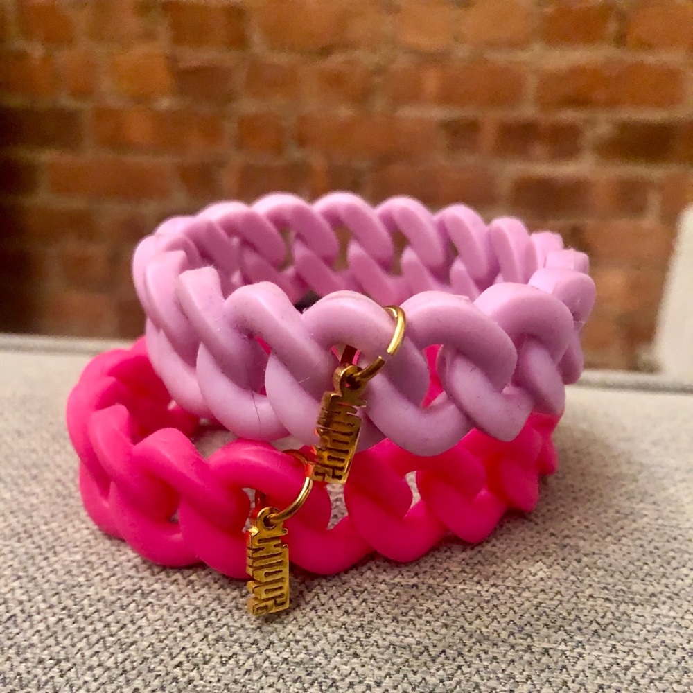 Pink and purple braided rubber bracelets